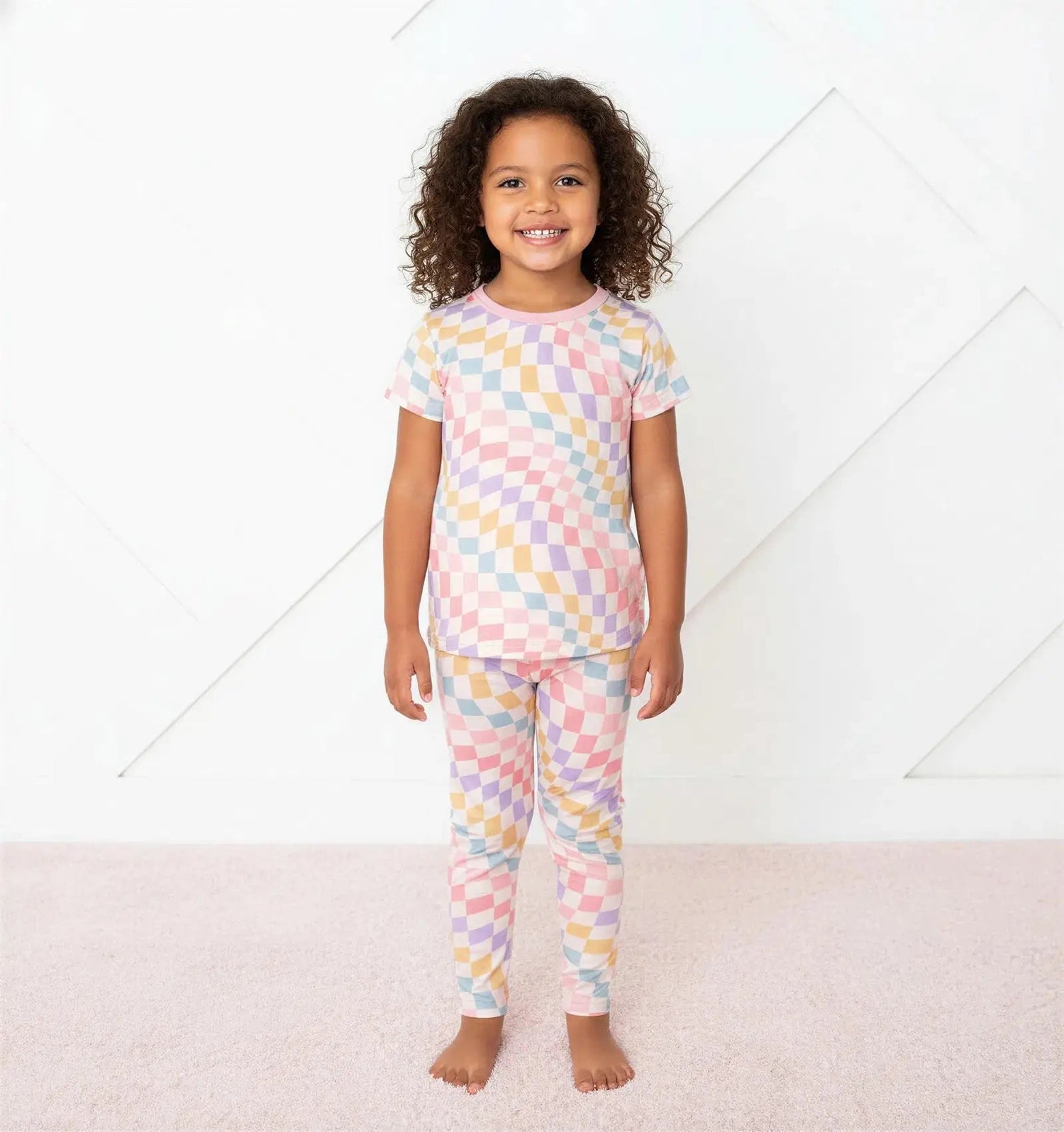Bestaroo Pastel Checks Bamboo Short Sleeve Pajama Set for Kids Soft and Cozy - 