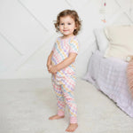 Bestaroo Pastel Checks Bamboo Short Sleeve Pajama Set for Kids Soft and Cozy - 