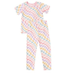 Bestaroo Pastel Checks Bamboo Short Sleeve Pajama Set for Kids Soft and Cozy - 