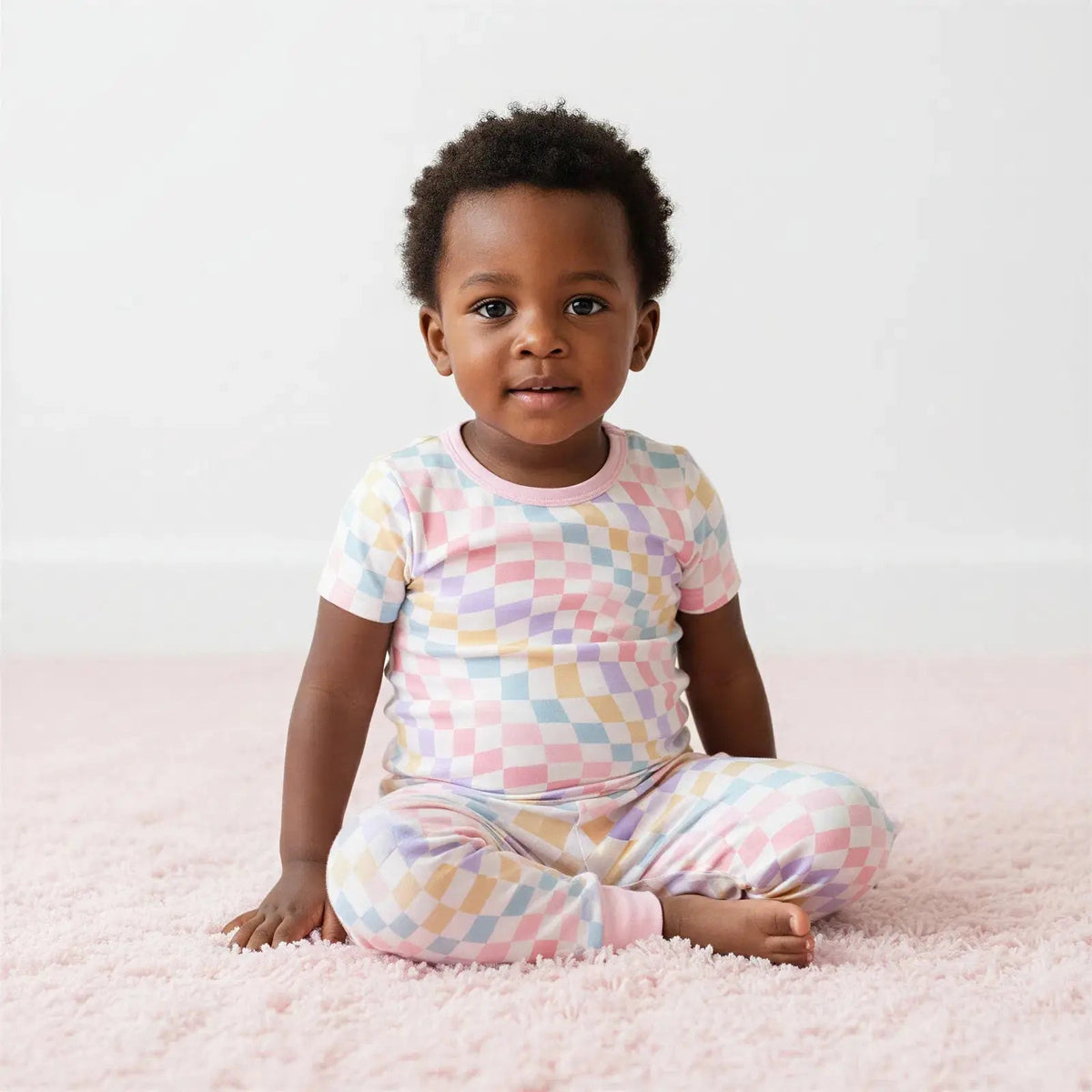 Bestaroo Pastel Checks Bamboo Short Sleeve Pajama Set for Kids Soft and Cozy - 