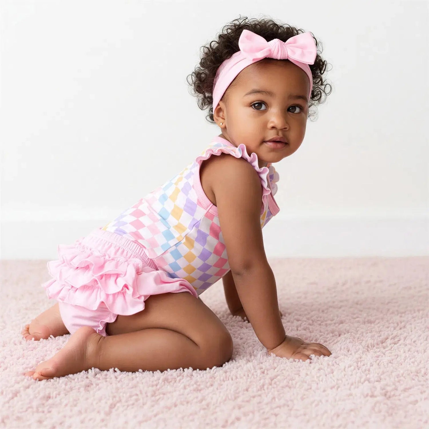 Pastel Checks Bloomer Set - Baby & Toddler Clothing, Pink, Ruffle, Child, One-piece garment | Everetts Place