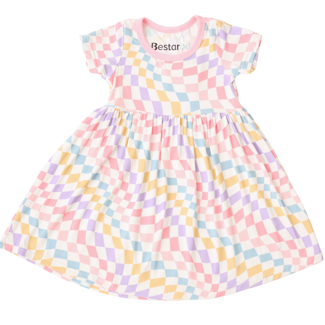 Bamboo Dress, Pastel Checks, Short Sleeve by Bestaroo