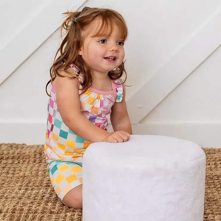 Bestaroo Pastel Checks Flutter Sleeve Bamboo Tank Tops And Shorts Set For Kids - 