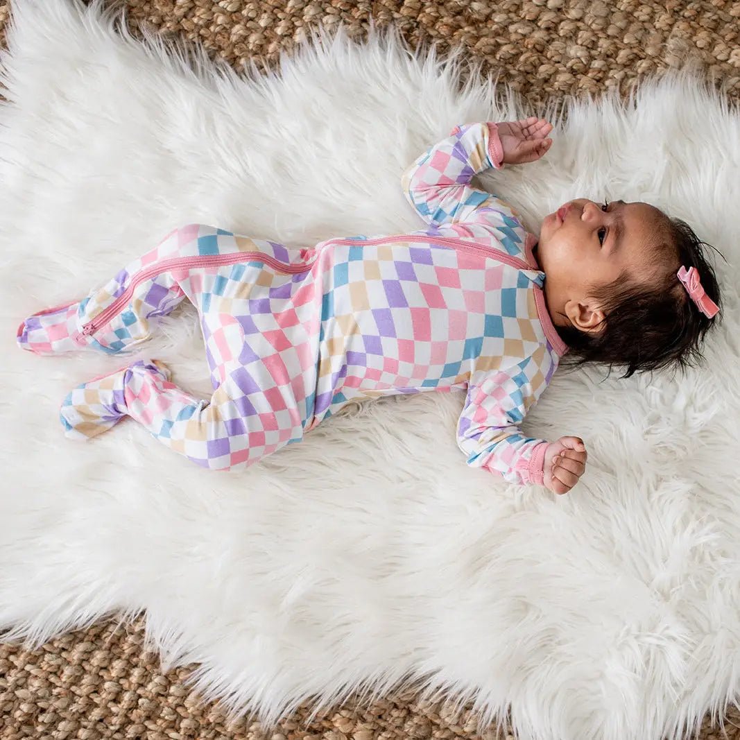 Pastel Checks Footie - Baby & Toddler Clothing, Sleeve, Textile, Child, Pink | Everetts Place