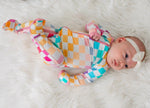 Bestaroo Pastel Checks Footie With Bamboo Fabric Fold Over Mittens And Two Way Zipper - 