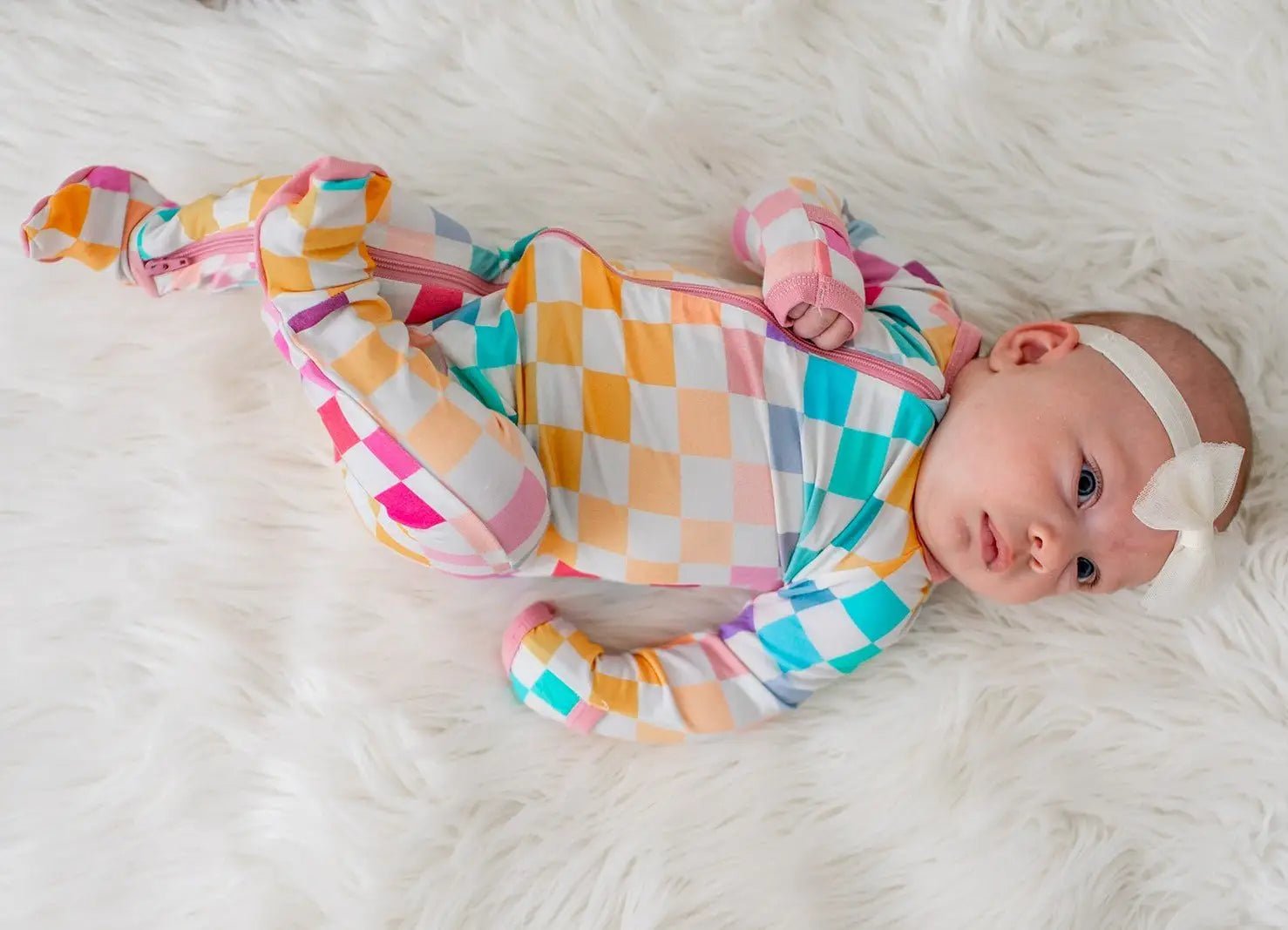 Bestaroo Pastel Checks Footie With Bamboo Fabric Fold Over Mittens And Two Way Zipper - 