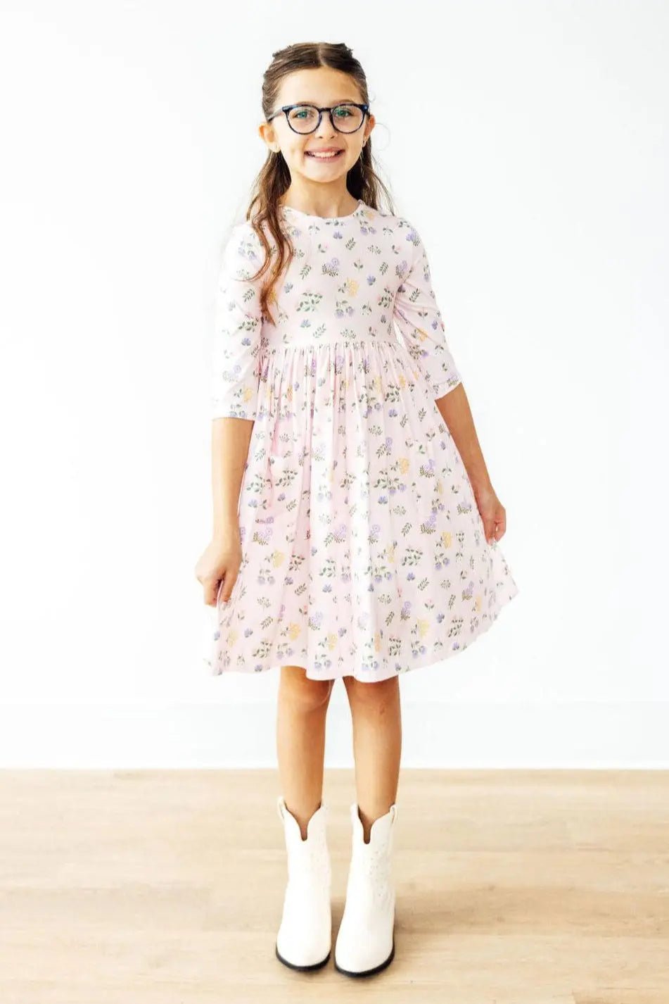 Mila & Rose ® Pastel Petals 3/4 Sleeve Pocket Twirl Dress - 