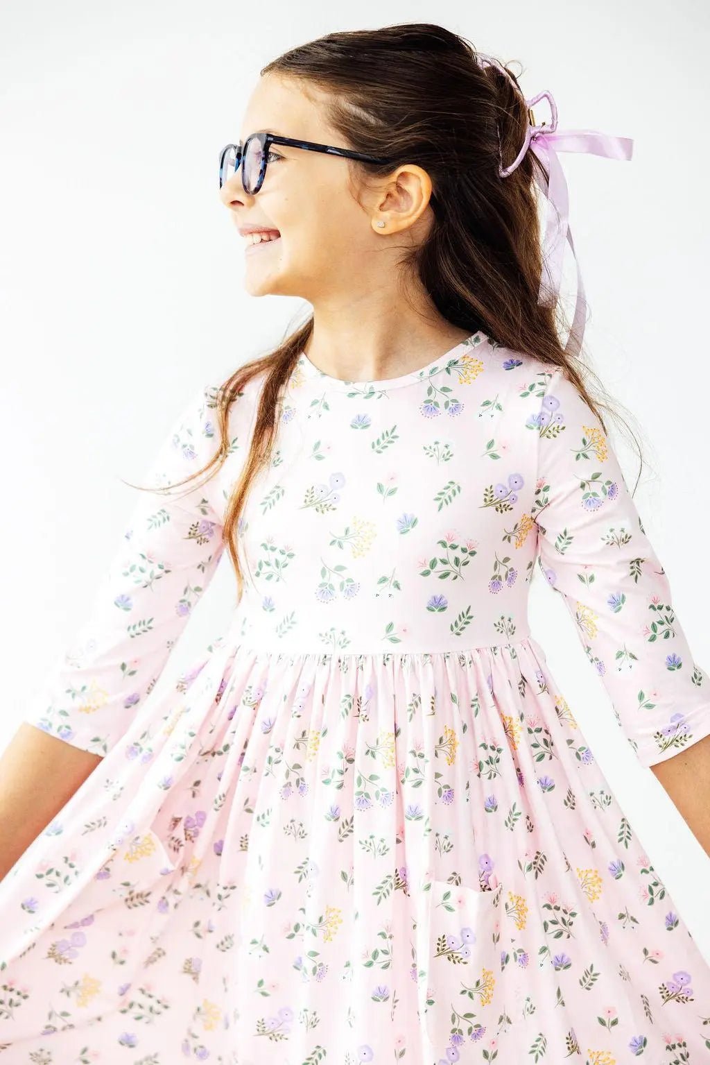 Mila & Rose ® Pastel Petals 3/4 Sleeve Pocket Twirl Dress - 
