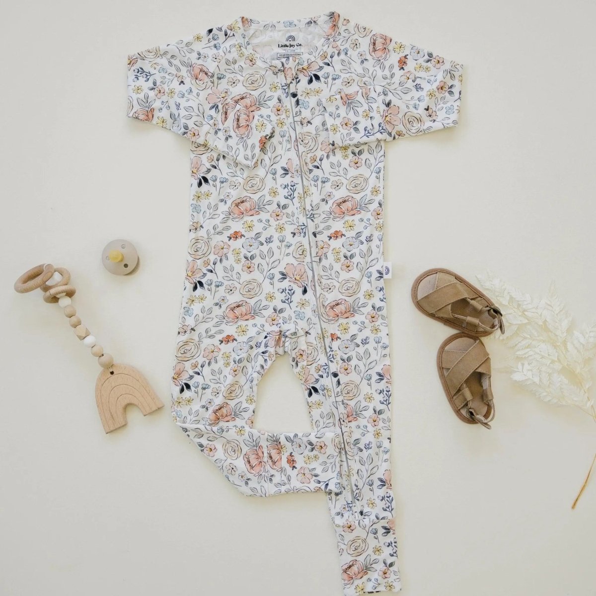 Little Joy Co. Pastel Petals Modal Zippy Romper For Baby With Feet - Everetts Place Boutique - 