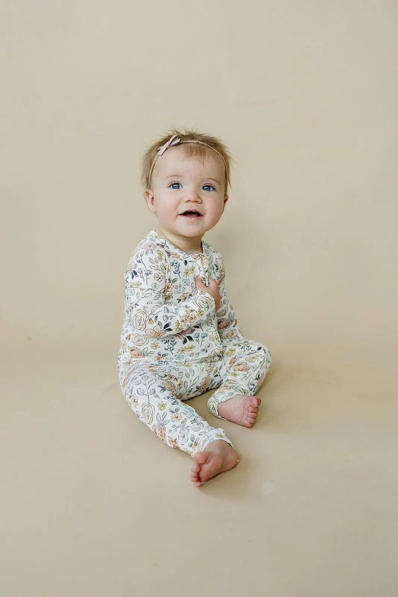 Little Joy Co. Pastel Petals Modal Zippy Romper For Baby With Feet - Everetts Place Boutique - 
