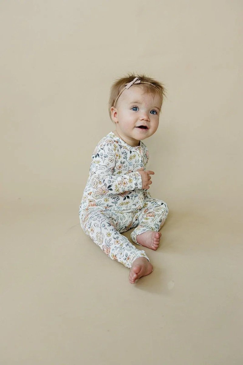Little Joy Co. Pastel Petals Modal Zippy Romper For Baby With Feet - Everetts Place Boutique - 