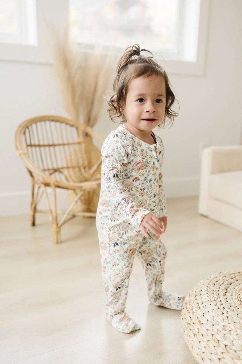 Little Joy Co. Pastel Petals Modal Zippy Romper For Baby With Feet - Everetts Place Boutique - 