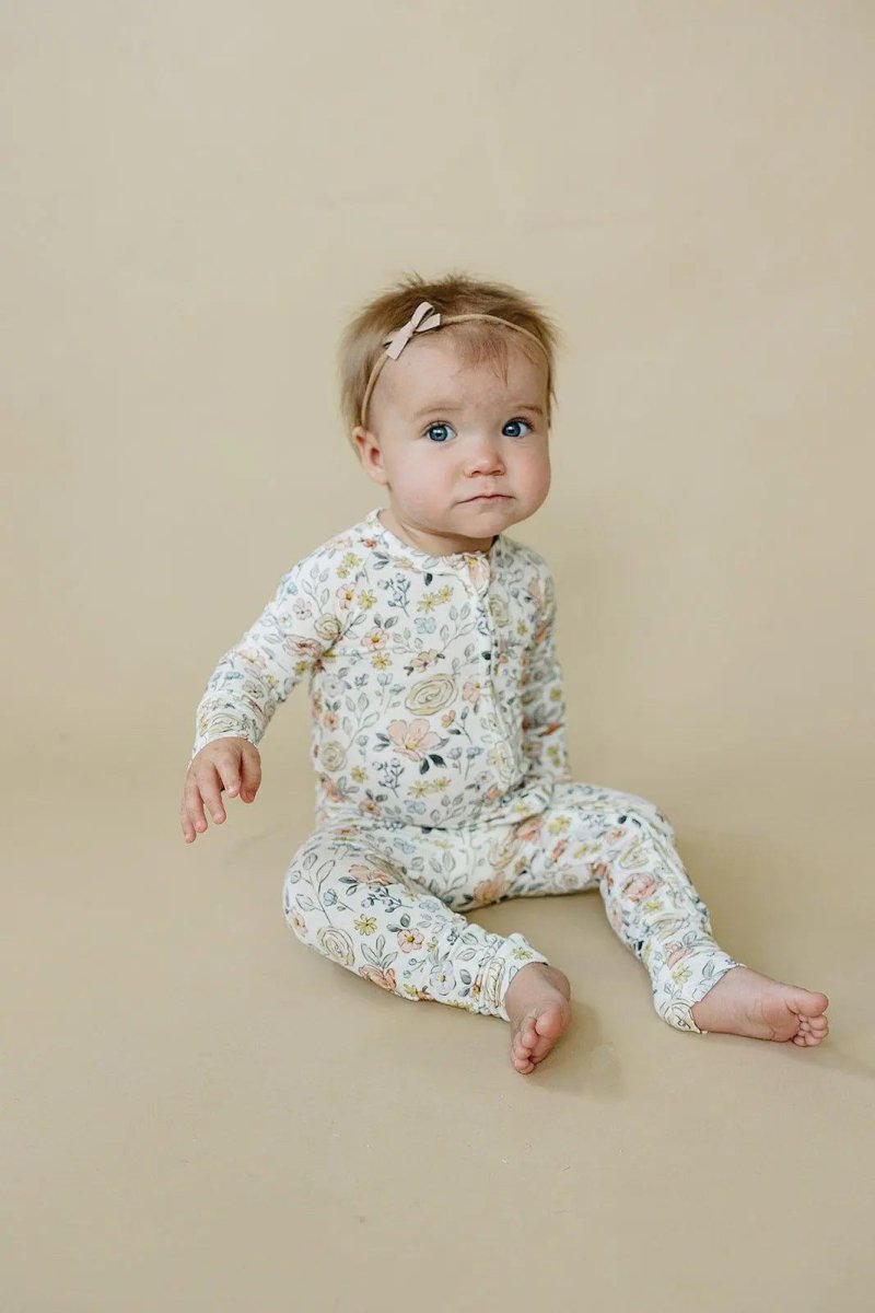 Little Joy Co. Pastel Petals Modal Zippy Romper For Baby With Feet - Everetts Place Boutique - 