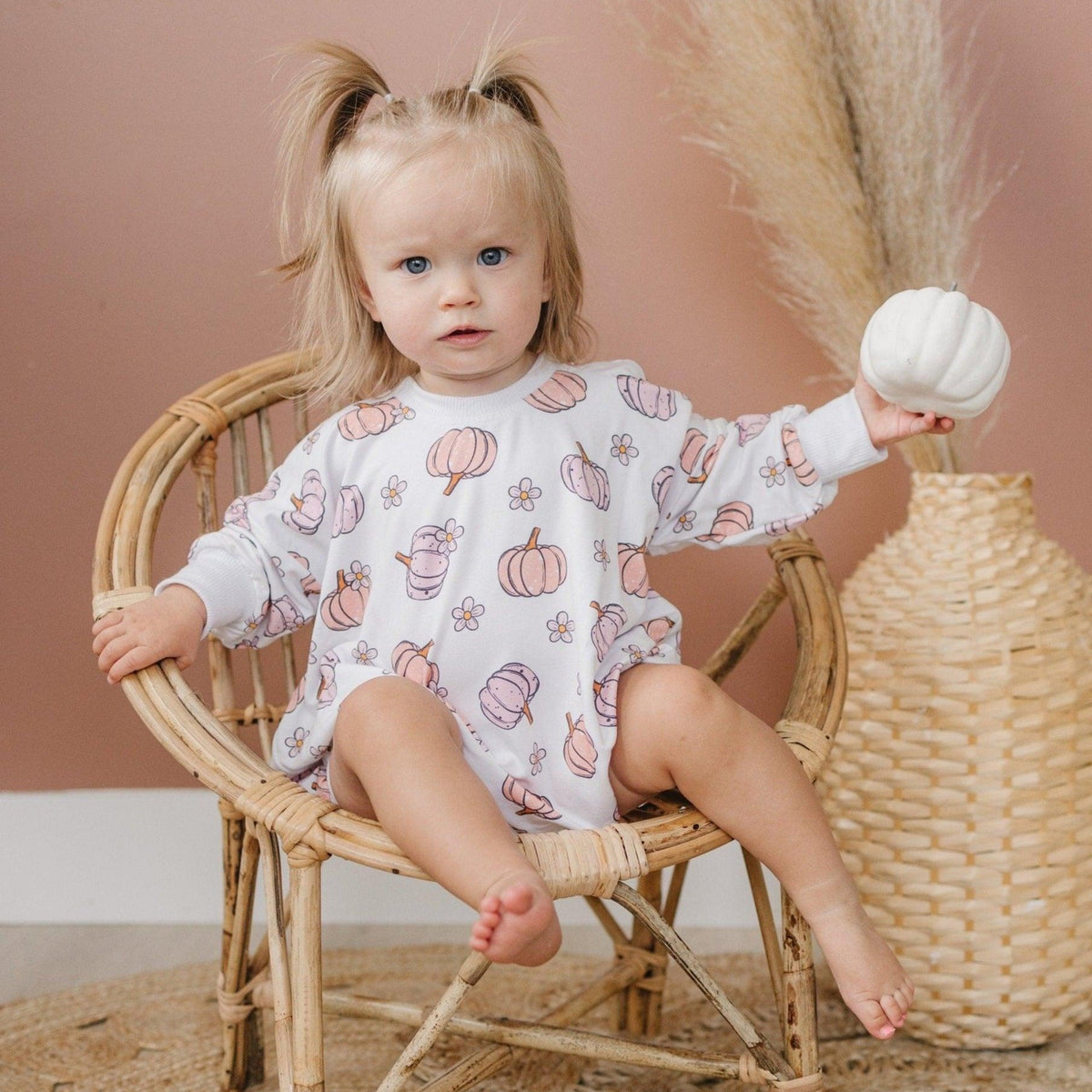 Bamboo Bubble Romper, Pastel Pumpkins, Oversized by Little Joy Co.