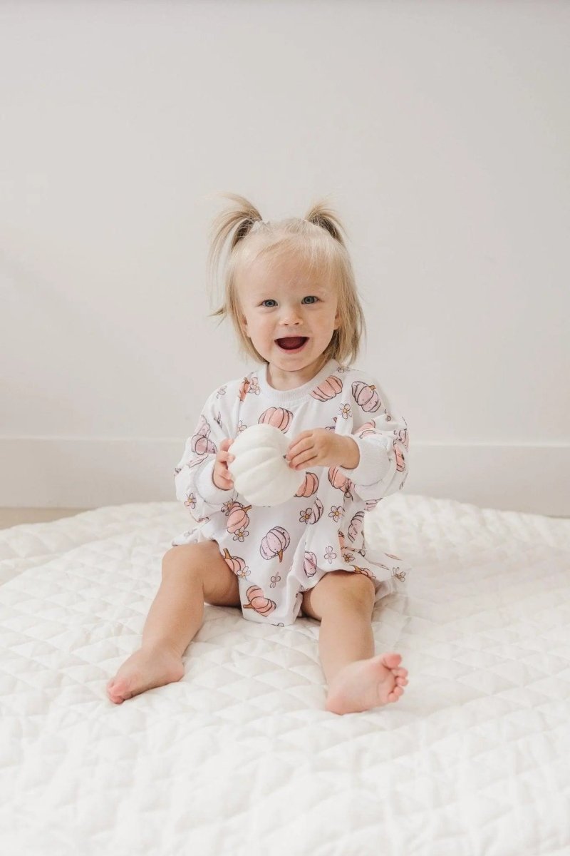 Little Joy Co. Pastel Pumpkins Bamboo Bubble Romper For Newborns Toddlers - Everetts Place Boutique - 
