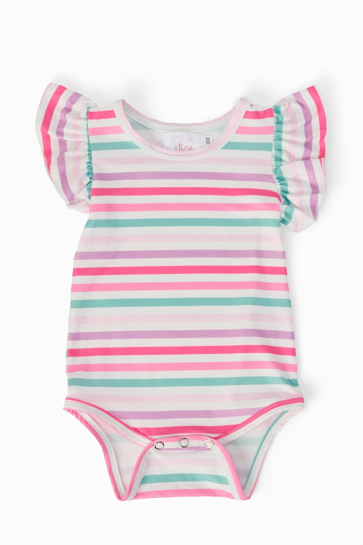 Mila & Rose ® Pastel Stripes S/S Flutter Bodysuit - 