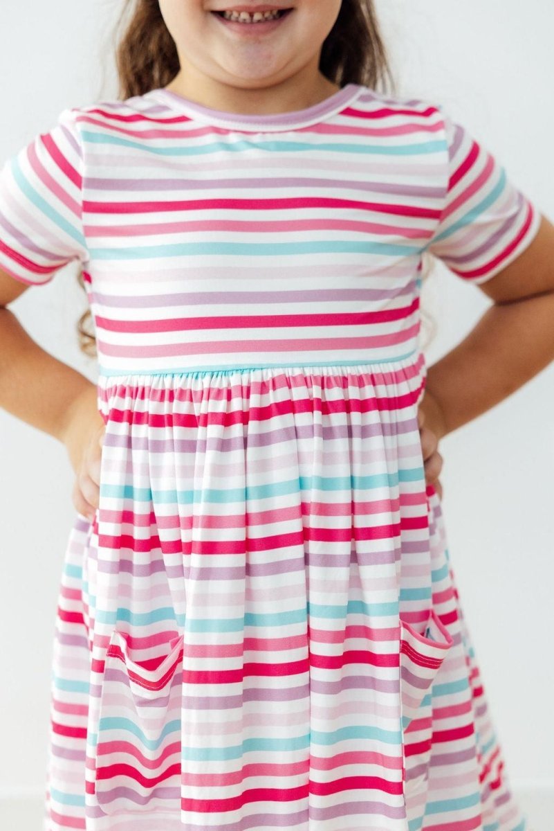 Mila & Rose ® Pastel Stripes S/S Pocket Twirl Dress - 