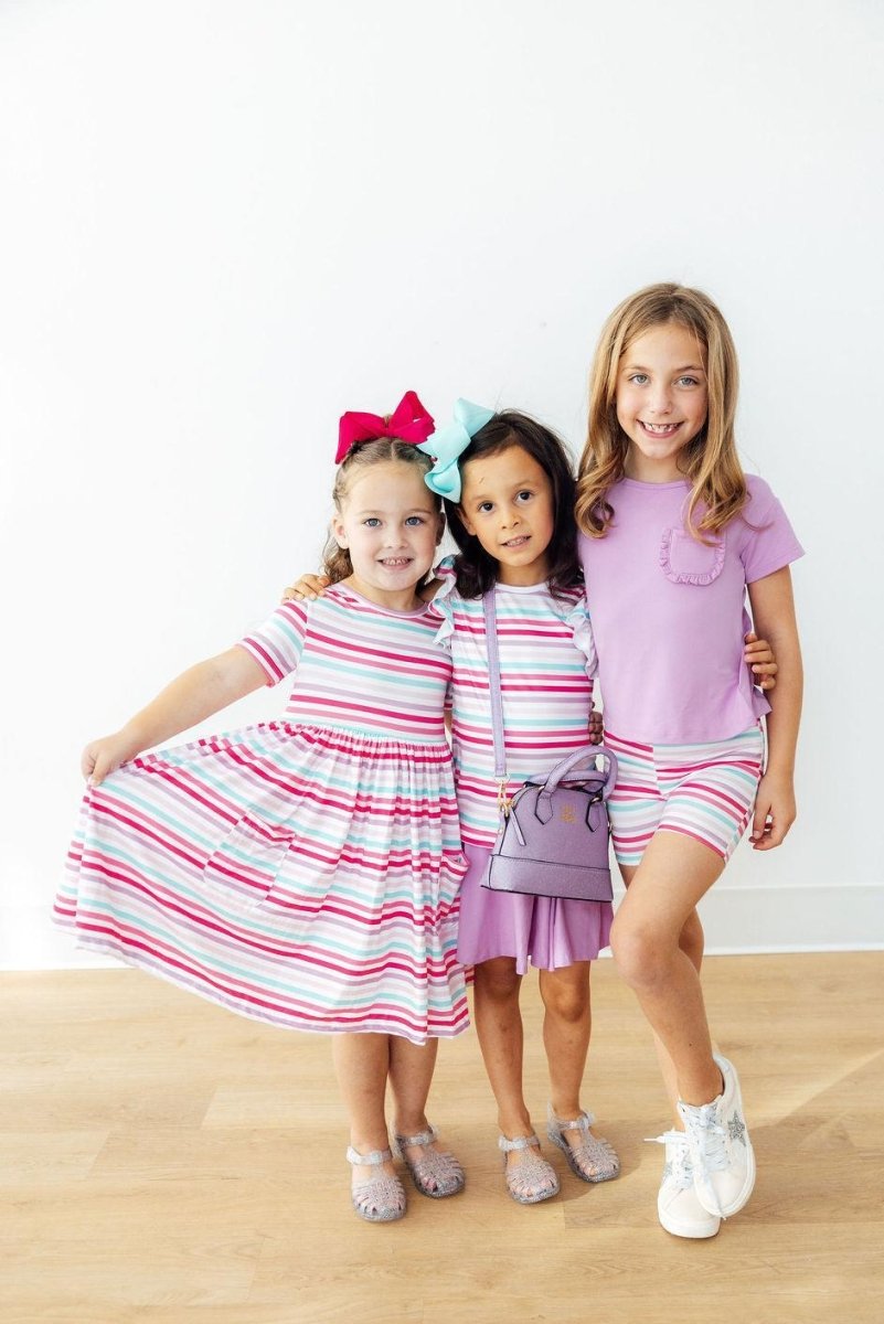 Mila & Rose ® Pastel Stripes S/S Pocket Twirl Dress - 