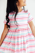 Mila & Rose ® Pastel Stripes S/S Pocket Twirl Dress - 