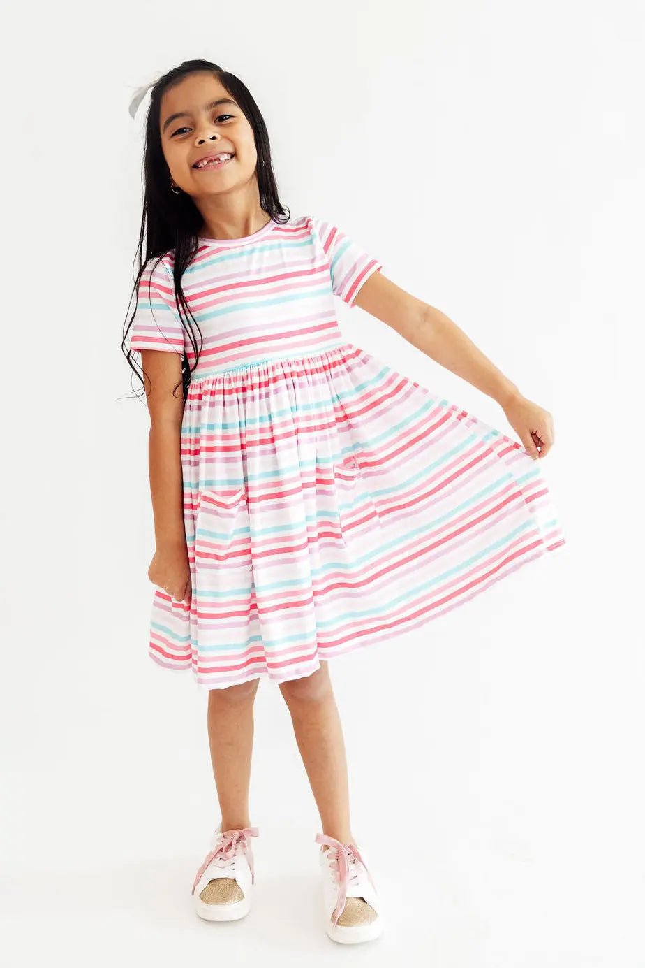 Mila & Rose ® Pastel Stripes S/S Pocket Twirl Dress - 