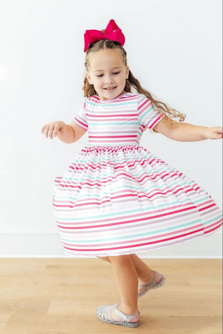 Mila & Rose ® Pastel Stripes S/S Pocket Twirl Dress - 