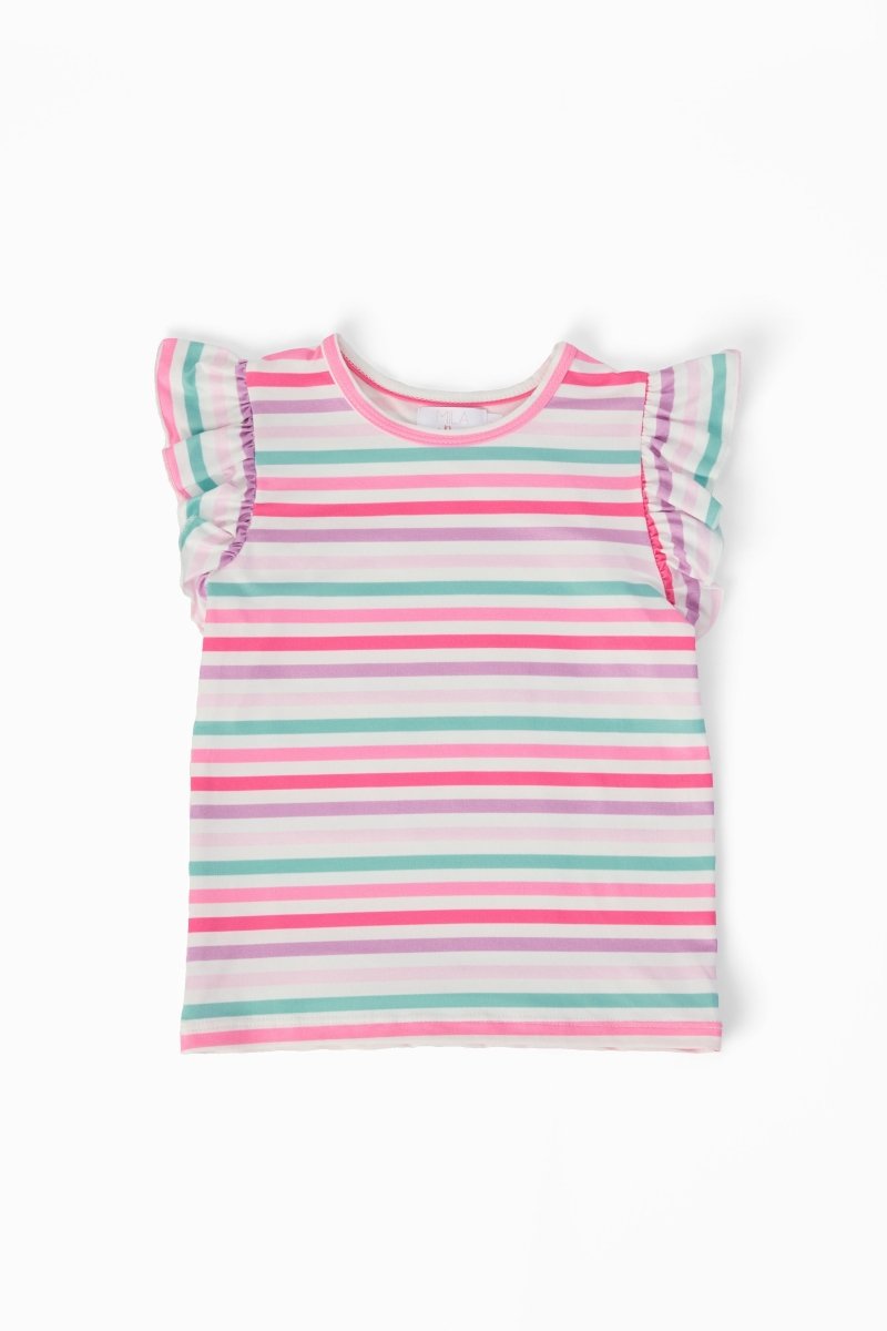 Mila & Rose ® Pastel Stripes S/S Ruffle Tee - 