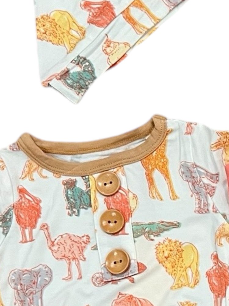 My First Zoo Trip Baby Gown | Soft Infant Sleep Gown by Rayn’s Tiny Stitches