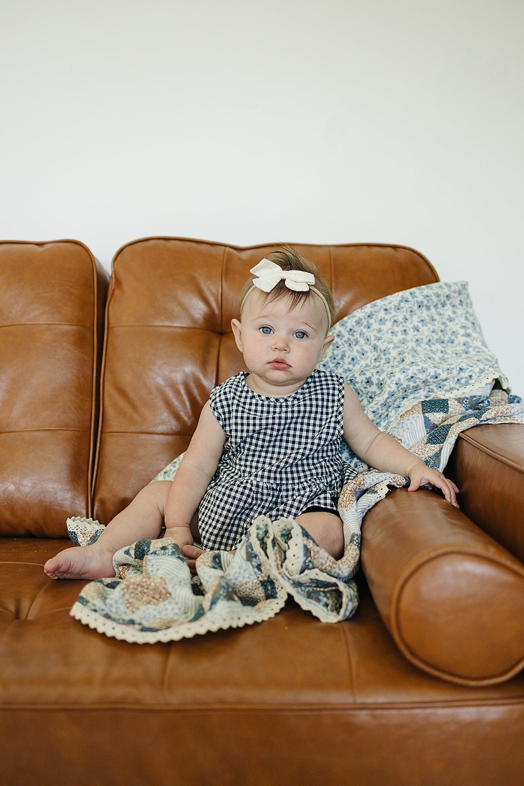 Mebie Baby Patchwork Print Blue Blossom Lace Muslin Quilt With Lace Edges - 
