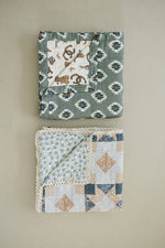 Mebie Baby Patchwork Print Blue Blossom Lace Muslin Quilt With Lace Edges - 