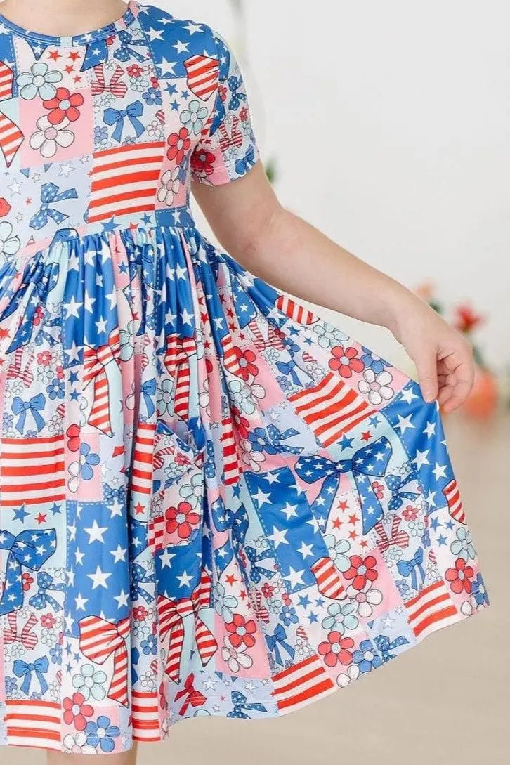 Mila & Rose ® Patriotic Patchwork S/S Pocket Twirl Dress - 
