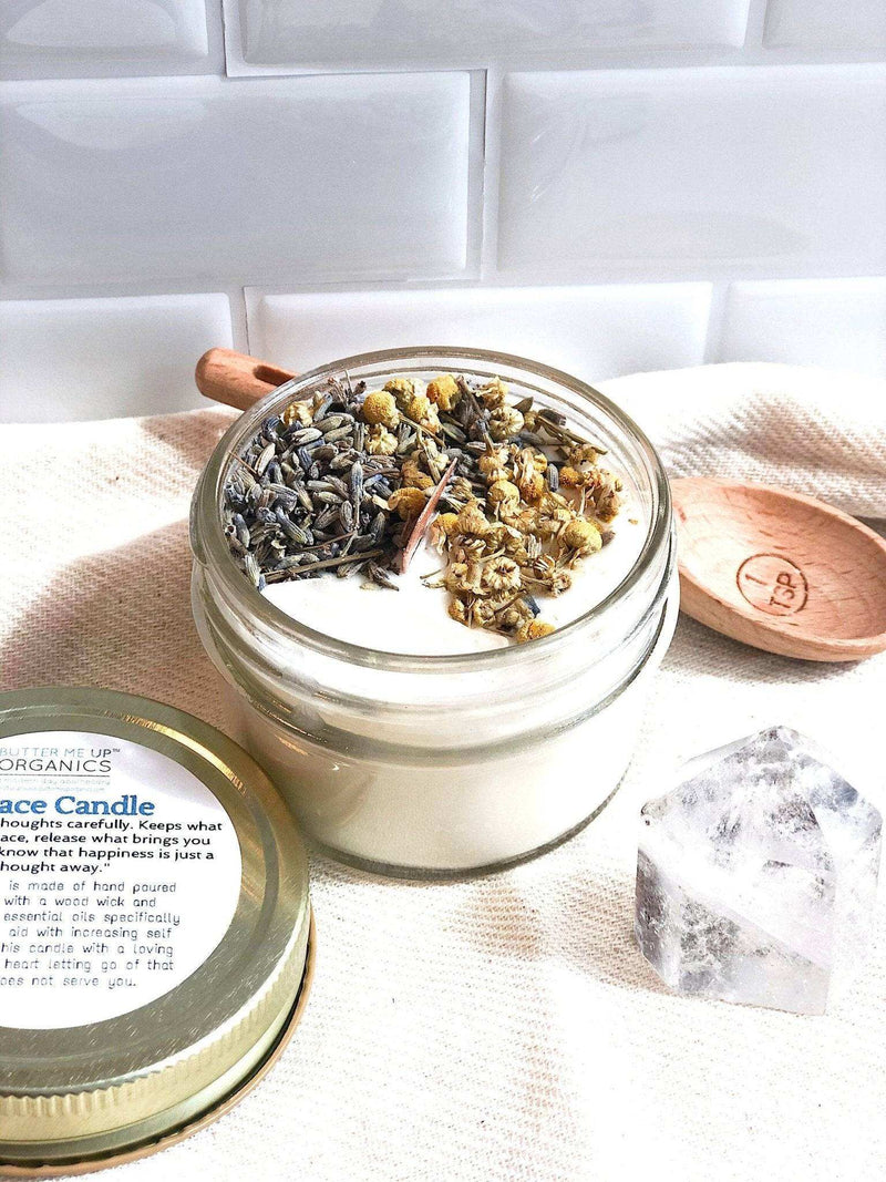 Peace CandleCrafted from 4 oz of hand-poured soy wax, this intention candle promotes peace and calm with organic essential oils, chamomile, lavender, and a clear quartz crystal.Everetts Place: Online Boutique 