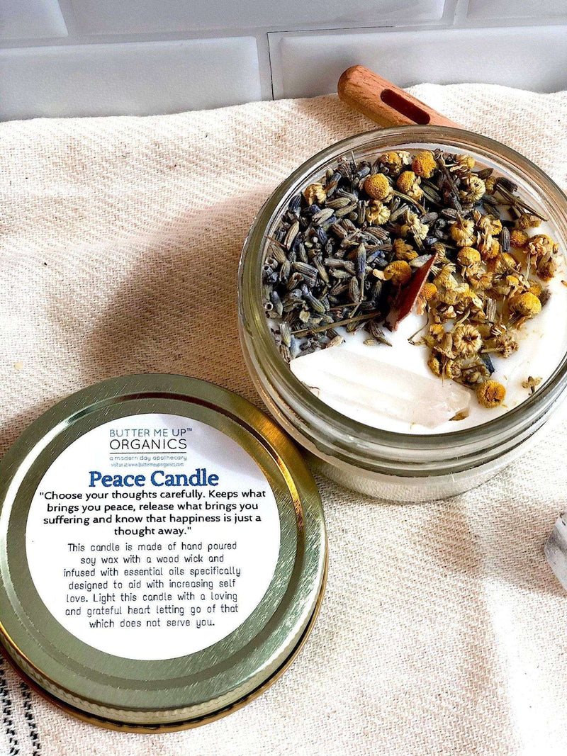 Peace CandleCrafted from 4 oz of hand-poured soy wax, this intention candle promotes peace and calm with organic essential oils, chamomile, lavender, and a clear quartz crystal.Everetts Place: Online Boutique 