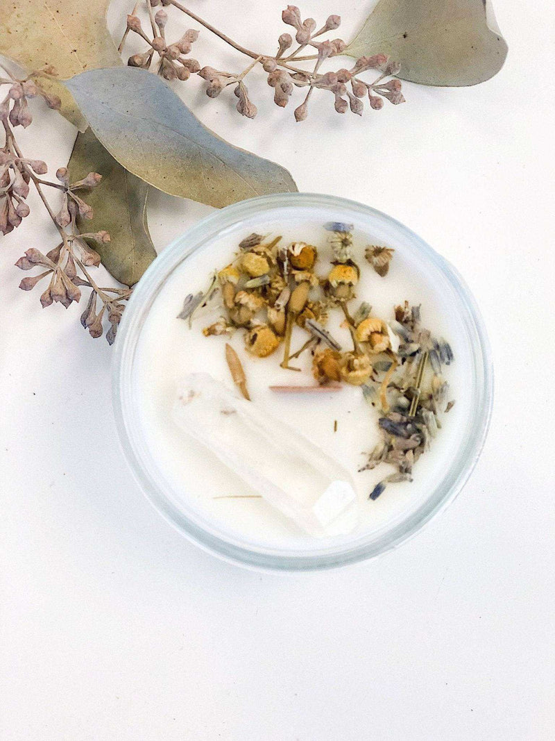 Peace CandleCrafted from 4 oz of hand-poured soy wax, this intention candle promotes peace and calm with organic essential oils, chamomile, lavender, and a clear quartz crystal.Everetts Place: Online Boutique 