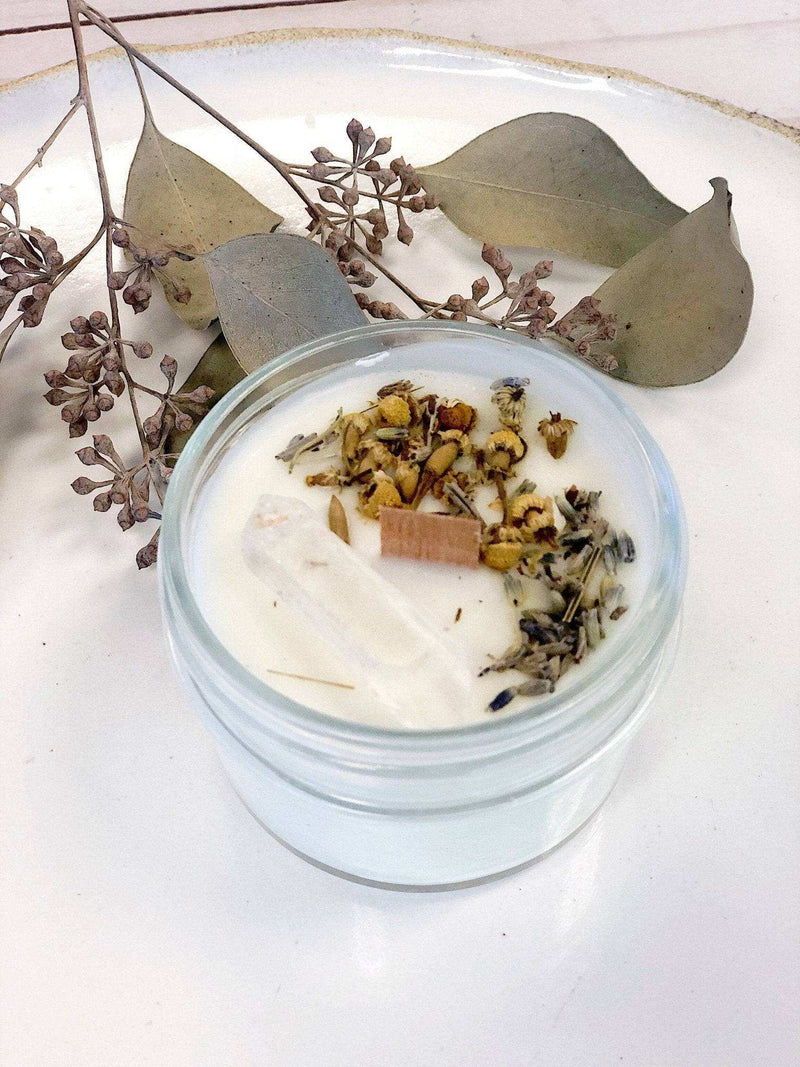 Peace CandleCrafted from 4 oz of hand-poured soy wax, this intention candle promotes peace and calm with organic essential oils, chamomile, lavender, and a clear quartz crystal.Everetts Place: Online Boutique 