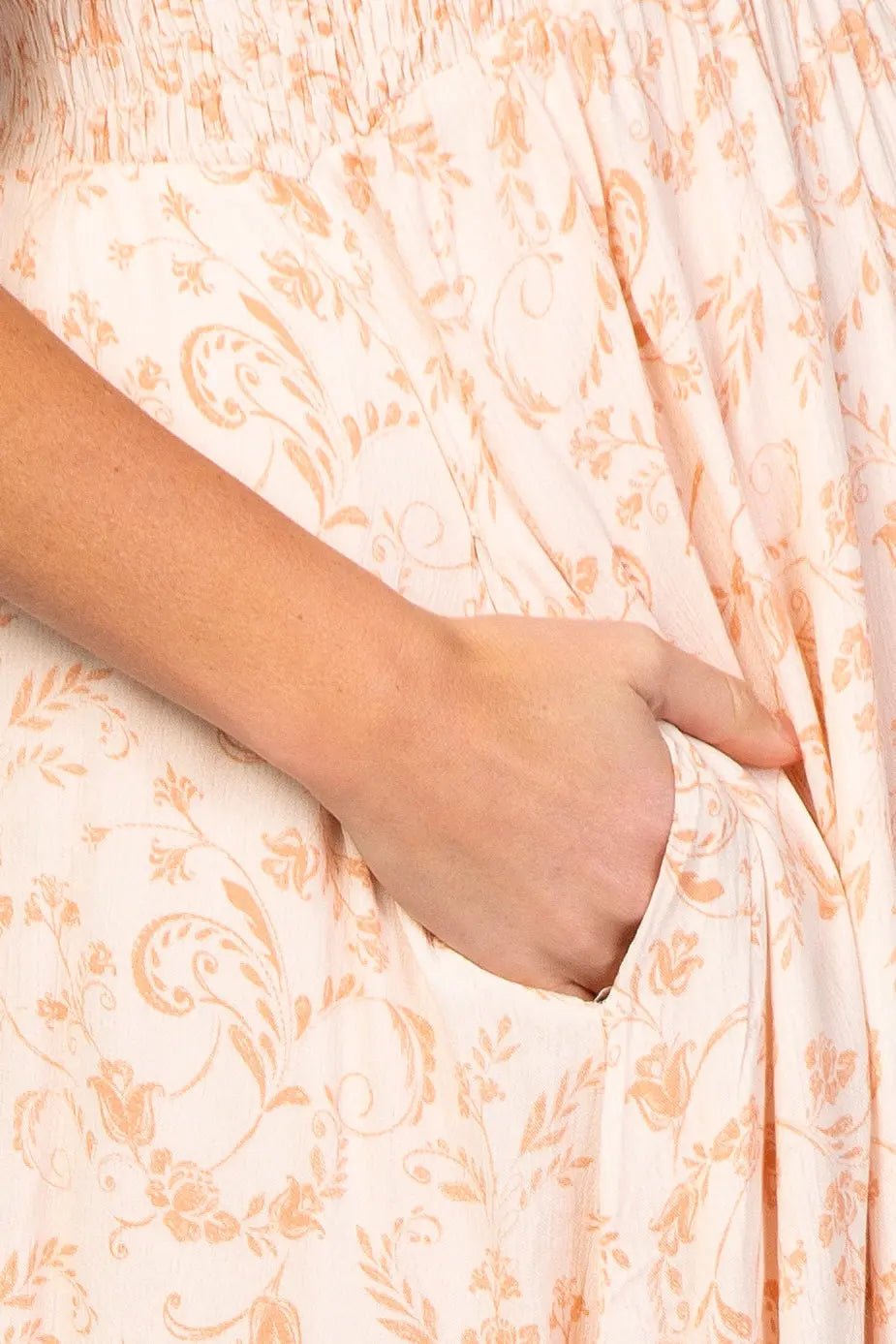PinkBlush Peach Floral Button Front Smocked Maternity Midi Dress - 
