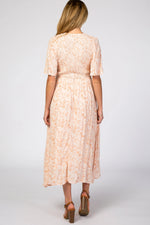 PinkBlush Peach Floral Button Front Smocked Maternity Midi Dress - 