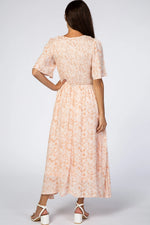 PinkBlush Peach Floral Button Front Smocked Midi Dress - 