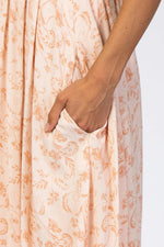 PinkBlush Peach Floral Button Front Smocked Midi Dress - 