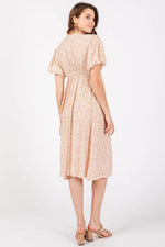 PinkBlush Peach Floral Midi Dress with Puff Sleeves for Stylish Women - 