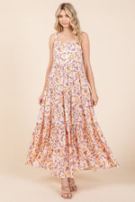 PinkBlush Peach Floral Sleeveless Tiered Maxi Dress