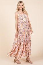 PinkBlush Peach Floral Sleeveless Tiered Maxi Dress