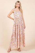 PinkBlush Peach Floral Sleeveless Tiered Maxi Dress