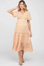 Peach Floral Tiered Maternity Midi Dress - Day Dress, One-piece garment, Person, Dress, Sandal | Everetts Place