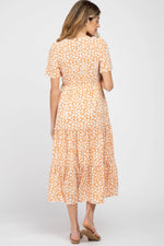 PinkBlush Peach Floral Tiered Maternity Midi Dress - 