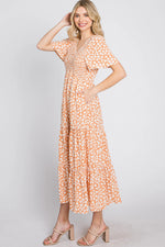 PinkBlush Peach Floral Tiered Midi Dress - 