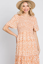 PinkBlush Peach Floral Tiered Midi Dress - 