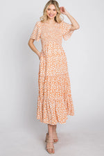 PinkBlush Peach Floral Tiered Midi Dress - 