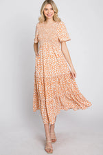 PinkBlush Peach Floral Tiered Midi Dress - 