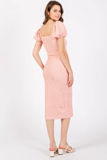 PinkBlush Peach Popcorn Textured Short Puff Sleeve Midi Dress - 