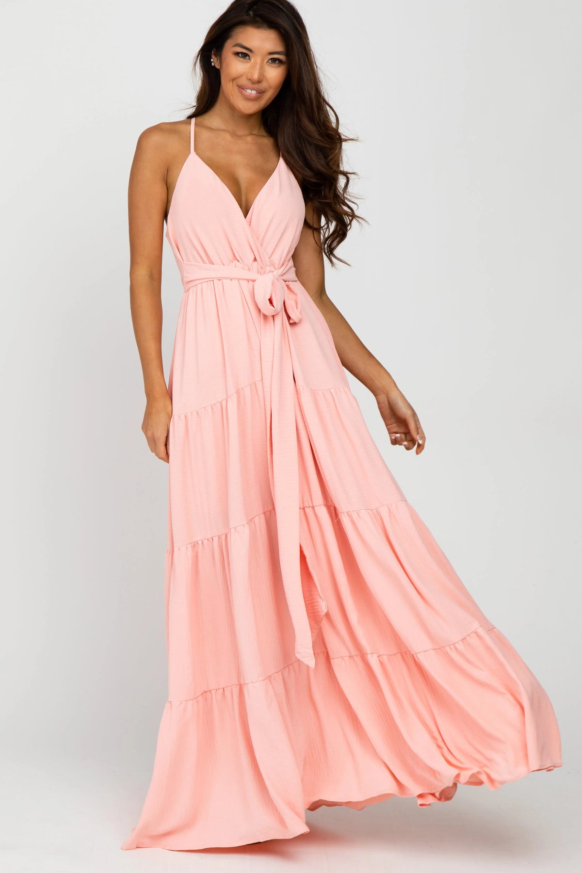Peach Racerback Tiered Maxi Dress - Day Dress, One-piece garment, Gown, Cocktail dress, Ruffle | Everetts Place